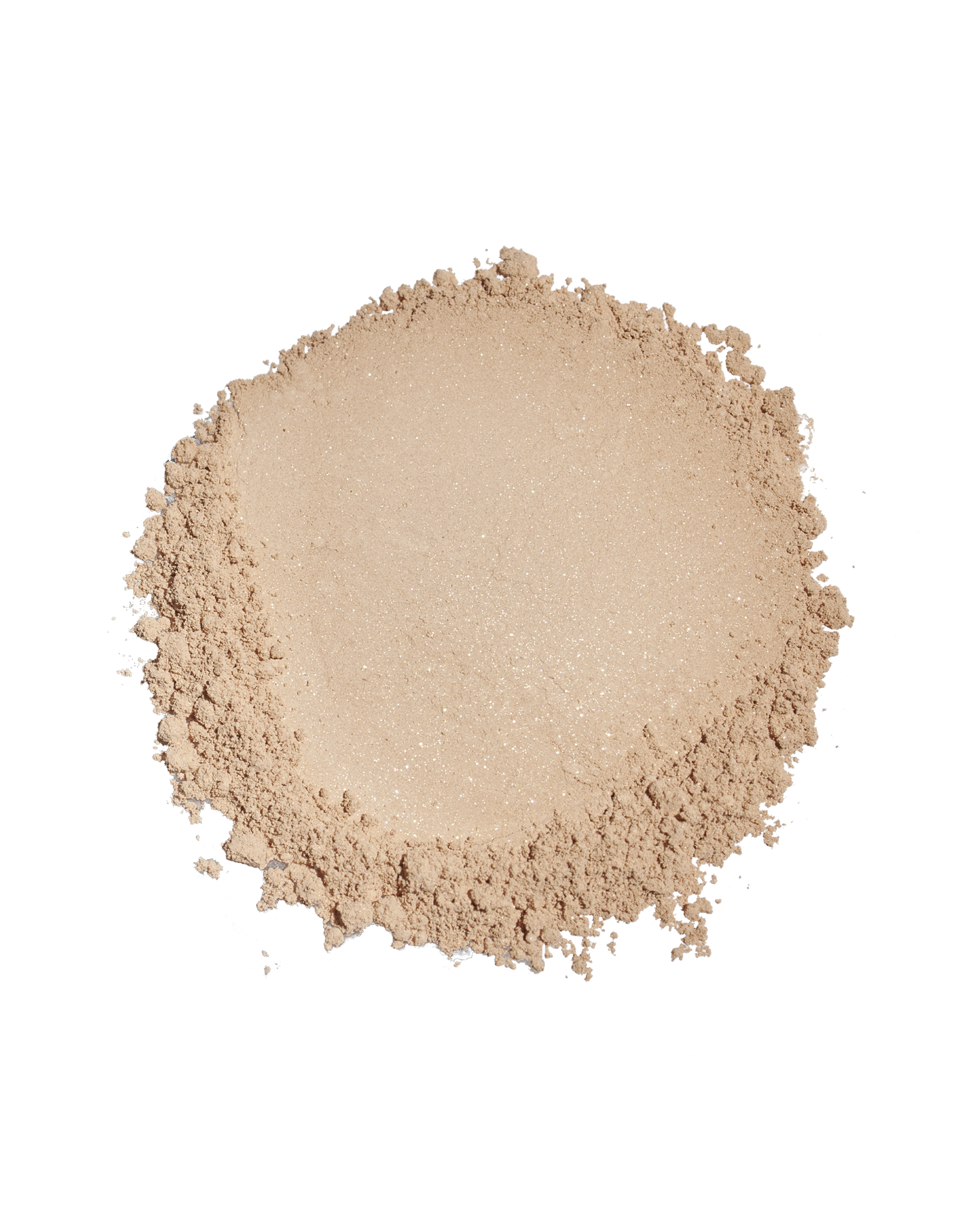 Poudre libre beige doré scintillante de Colorescience Brush-On Shield Glow FPS 50, sur fond blanc