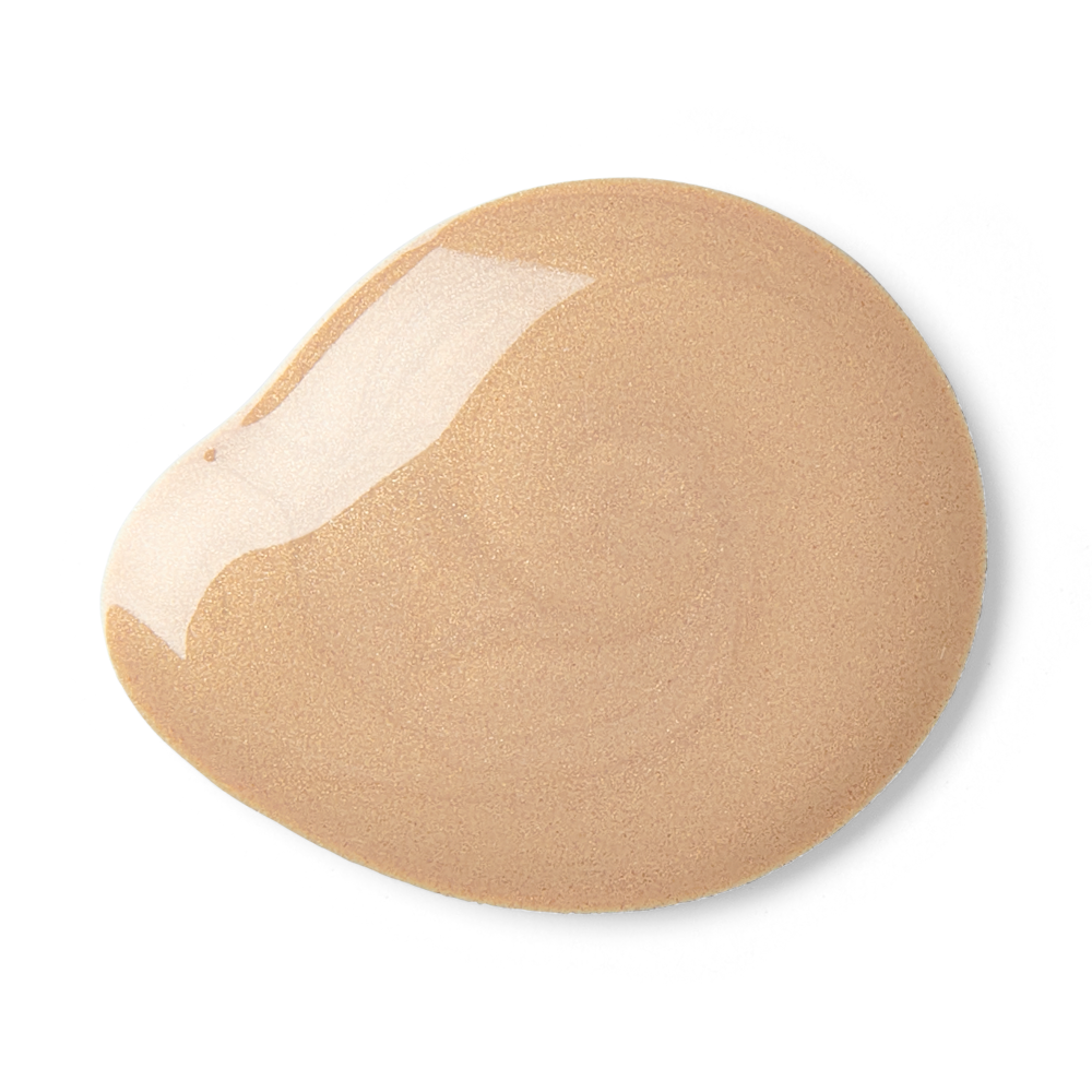 Goutte de fluide beige doré nacré Colorescience Glow FPS 50 sur fond blanc