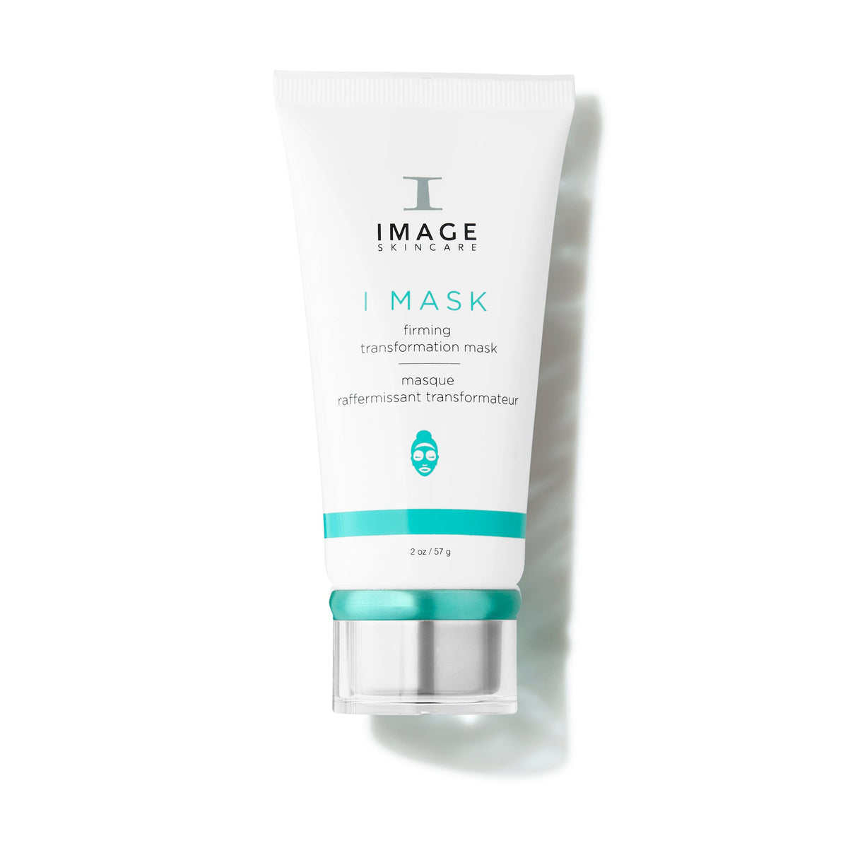 Tube blanc I MASK masque raffermissant transformateur d’Image Skincare, 57 g, bouchon transparent à bague turquoise
