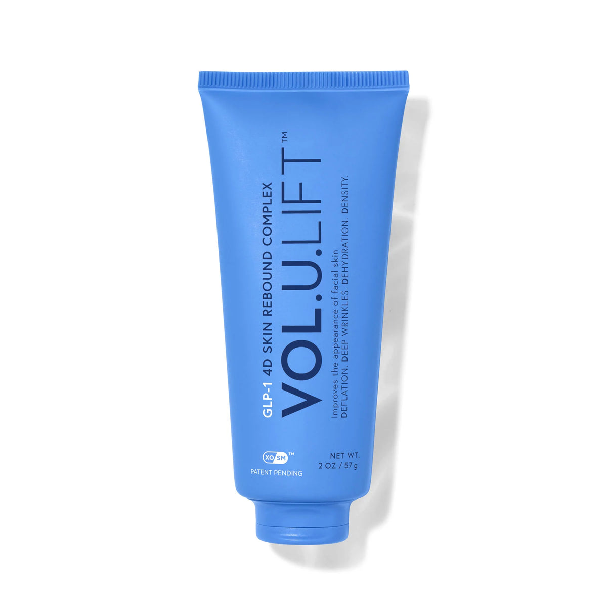 Tube bleu vif Vol.U.Lift d’Image Skincare, nom imprimé à la verticale en lettres bleu marine, bouchon bleu